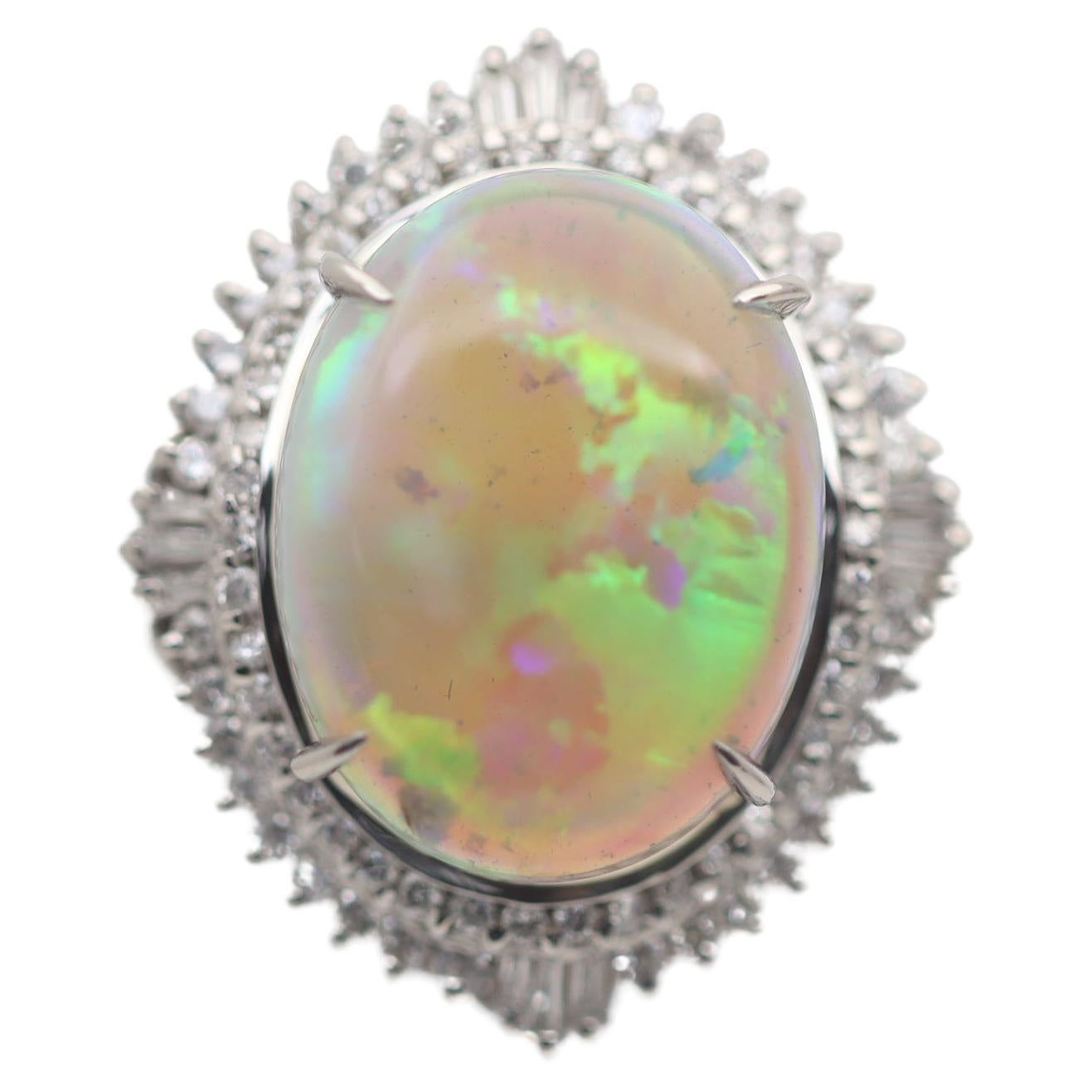 Australian Crystal Opal Diamond Platinum Cocktail Ring For Sale