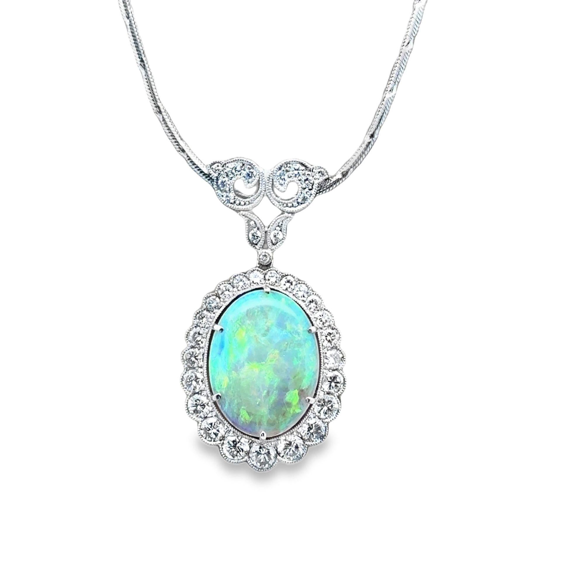 Australischer Kristall-Opal-Diamant-Platin-Anhänger, Art-Deco-Stil im Zustand „Neu“ im Angebot in Beverly Hills, CA