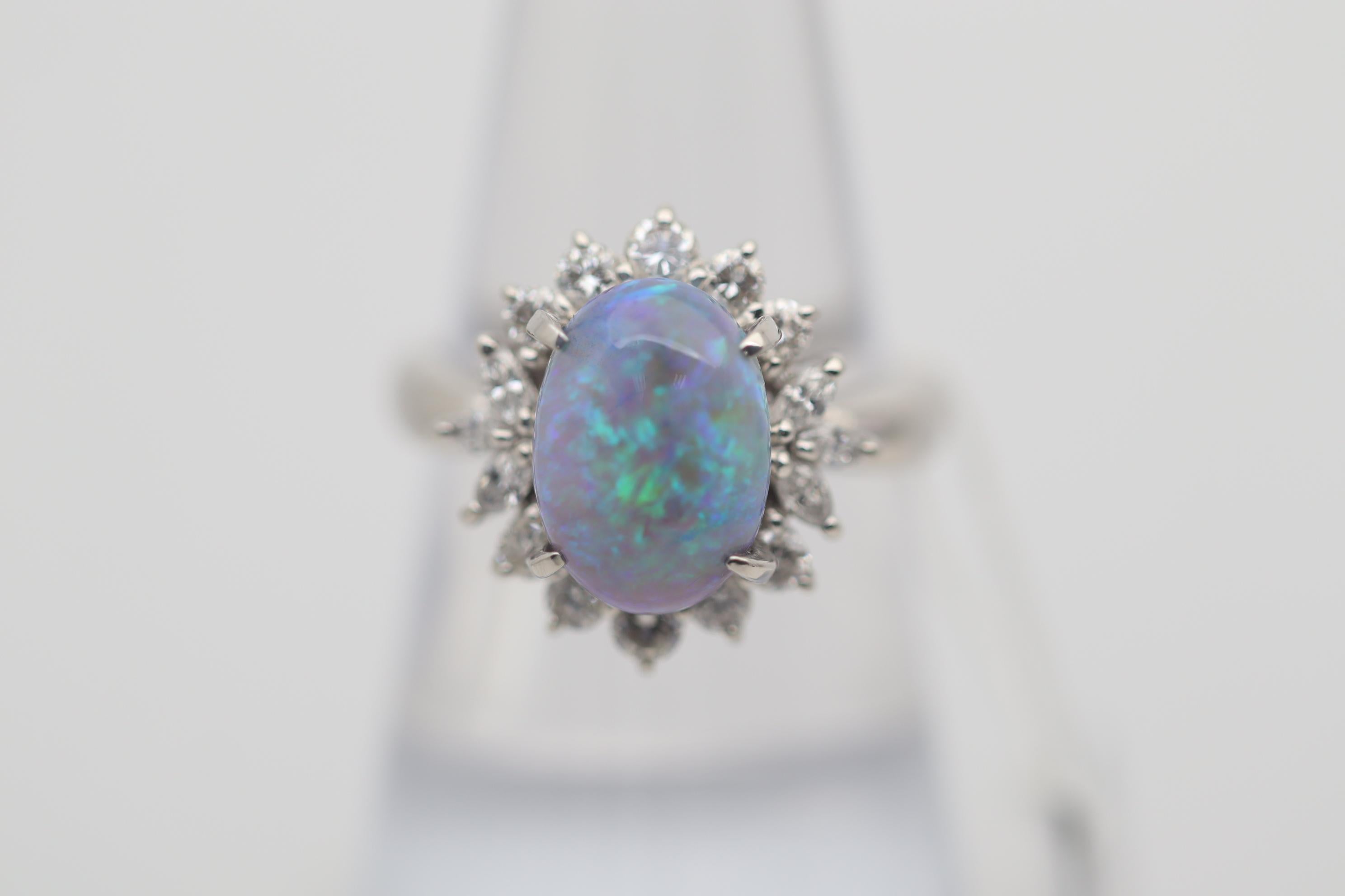 Australian Crystal Opal Diamond Platinum Ring In New Condition For Sale In Beverly Hills, CA