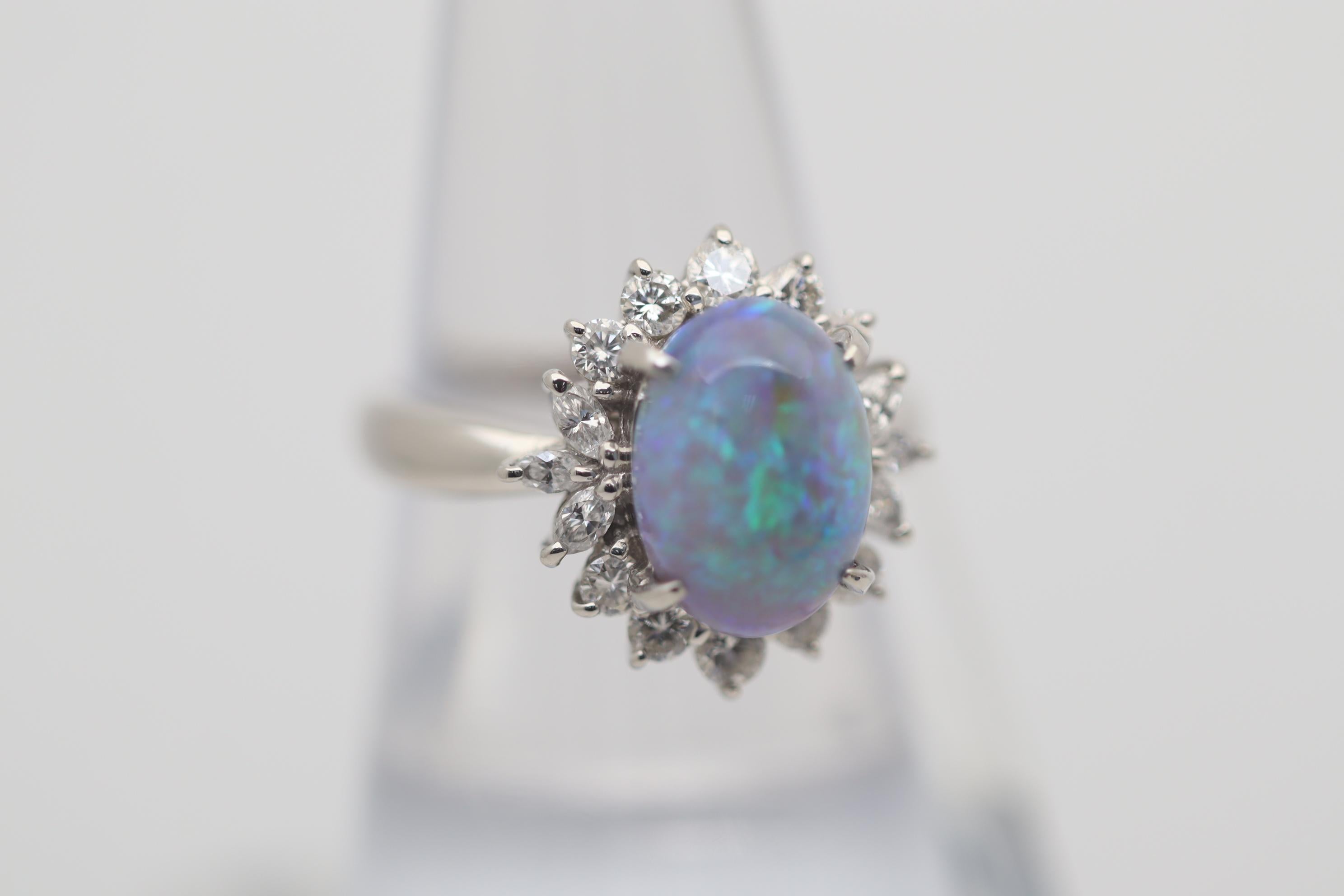Women's Australian Crystal Opal Diamond Platinum Ring For Sale