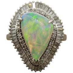 Australian Crystal Opal Diamond Platinum Ring