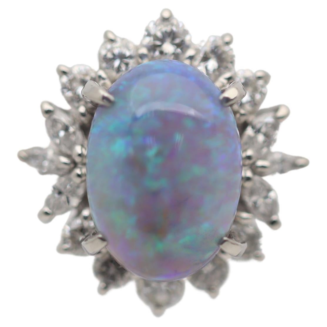 Australian Crystal Opal Diamond Platinum Ring For Sale