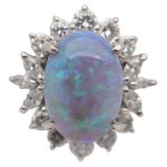 Vintage Australian Crystal Opal Diamond Platinum Ring