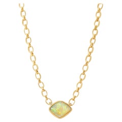 Australian Crystal Opal Necklace on 18k Handmade Chain with Diamond Accents