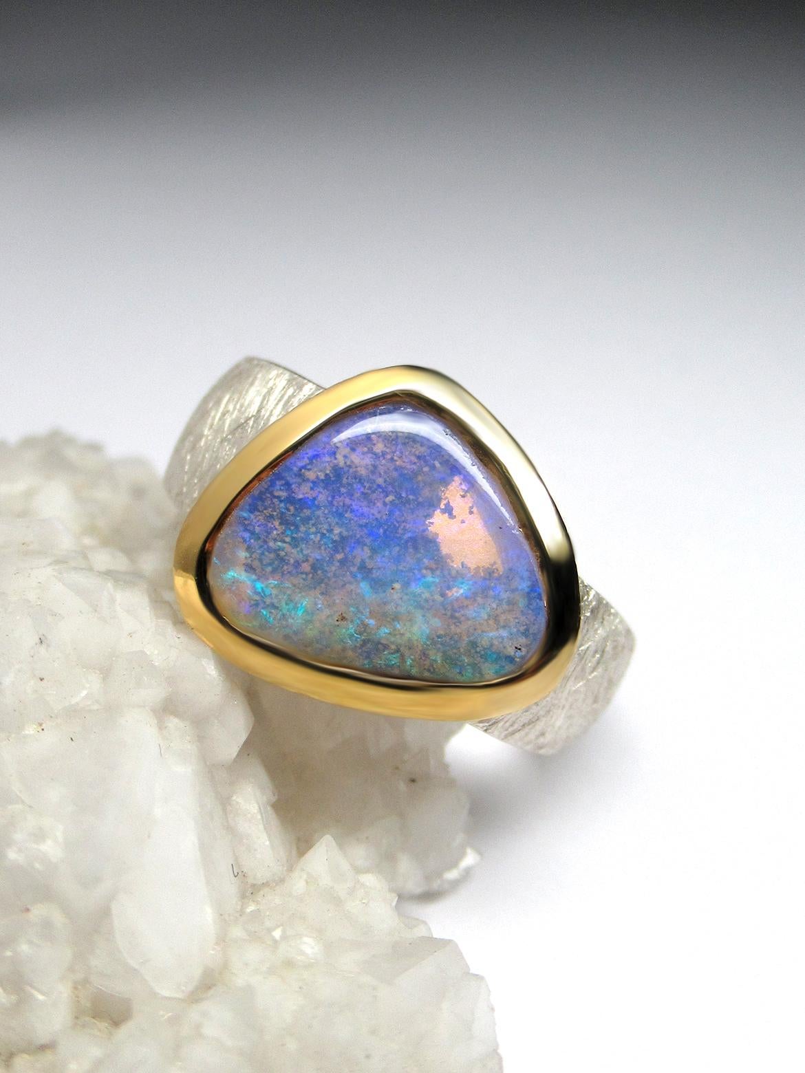 Cabochon Australian Crystal Opal Ring Silver 18K Gold neon wedding anniversary For Sale