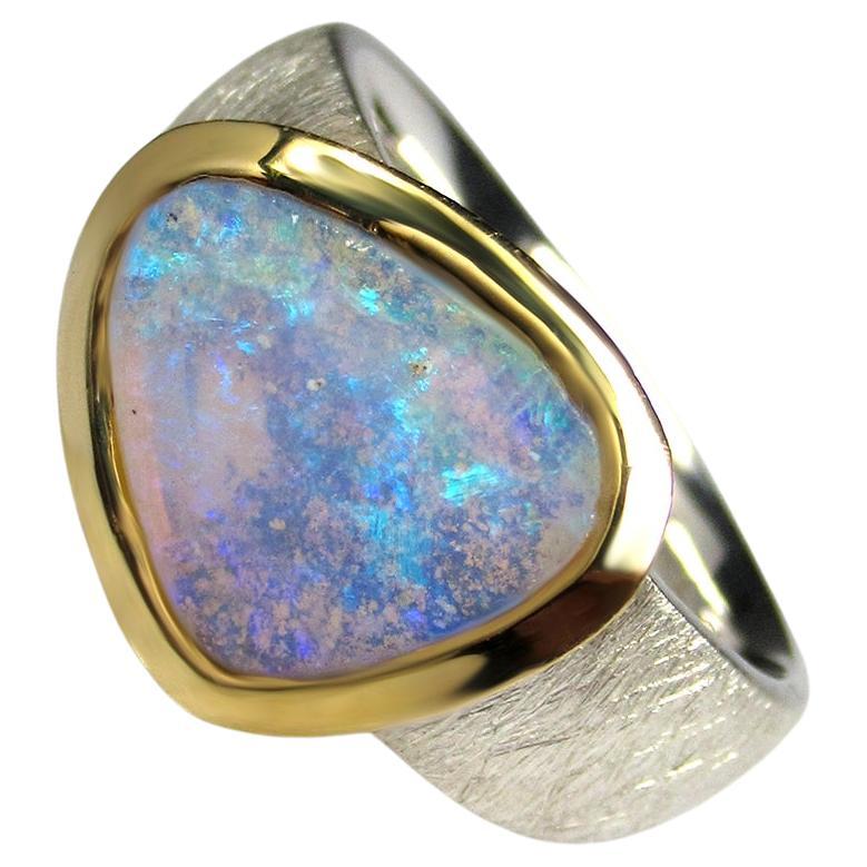 Australian Crystal Opal Ring Silver 18K Gold neon wedding anniversary For Sale
