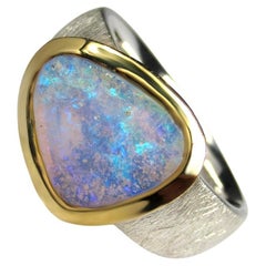 Australian Crystal Opal Ring Silver 18K Gold neon wedding anniversary