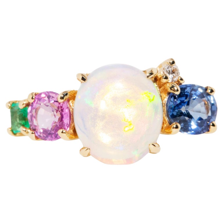 Australian Crystal Opal Sapphire Emerald and Diamond 18 Carat Yellow