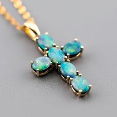 Australian Doublet Opal Kreuz-Anhänger Halskette 14K Gelbgold