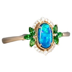 Australian Doublet Opal Diamond Tsavorite Engagement Ring 14K Yellow Gold