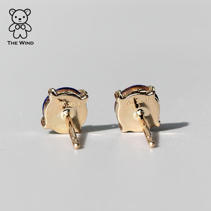 Pendientes de oro amarillo de 14 quilates con ópalo redondo doblete australiano Artes y manualidades en venta