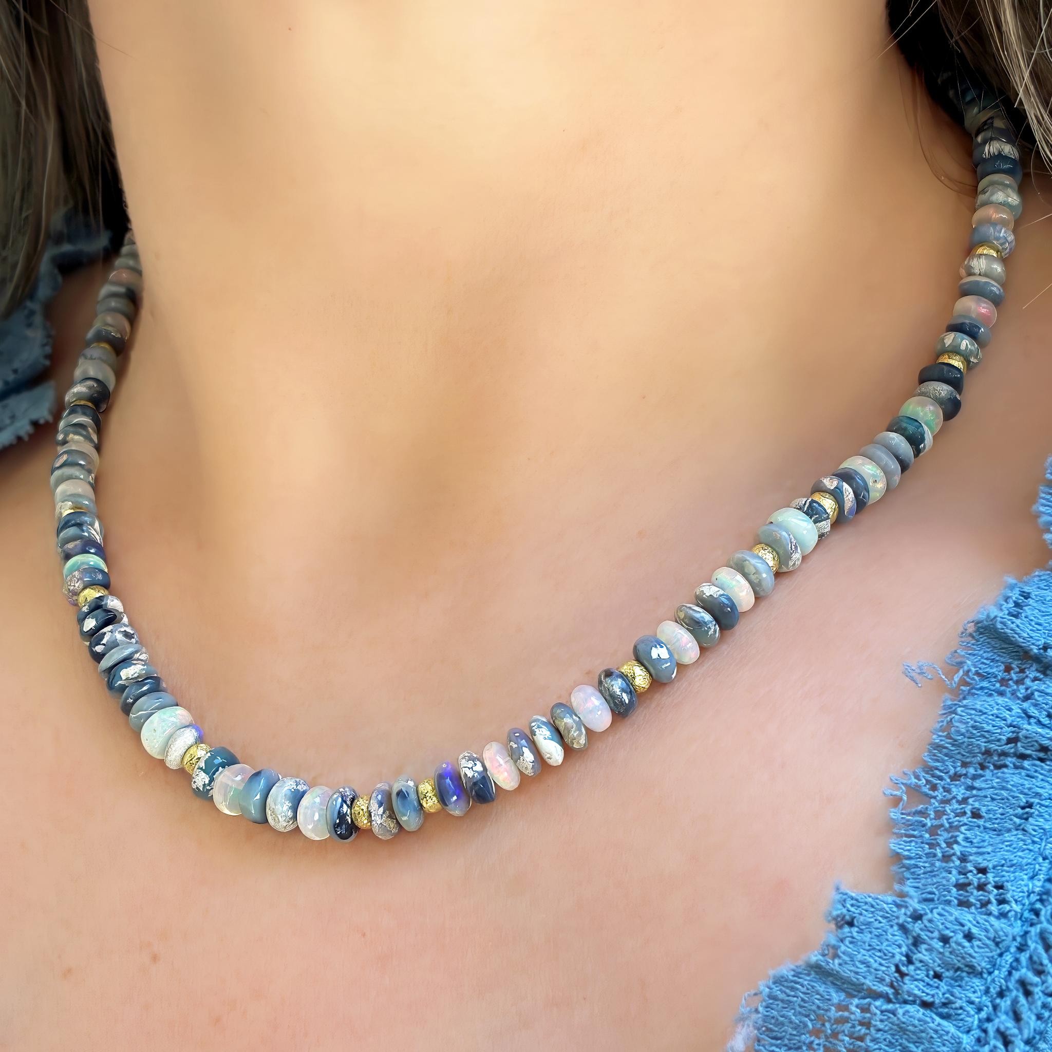 Australischer + äthiopischer Opal Gelbgoldkette, Barbara Heinrich 2025 (Perle) im Angebot