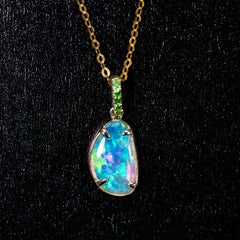 Australian Fiery Crystal Opal Necklace 14K Yellow Gold