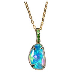 Australian Fiery Crystal Opal Necklace 14K Yellow Gold
