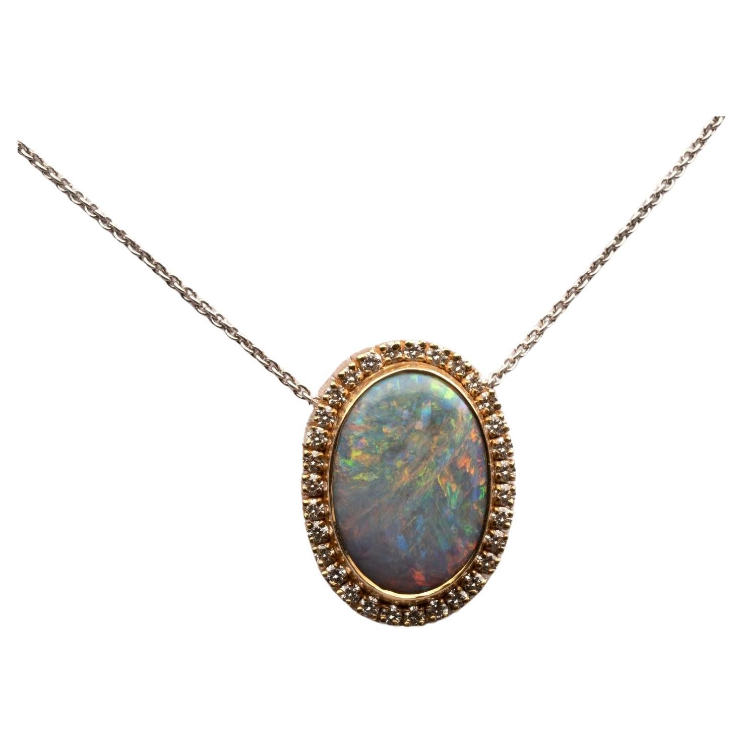 Australian Black Opal and Diamond Pendant