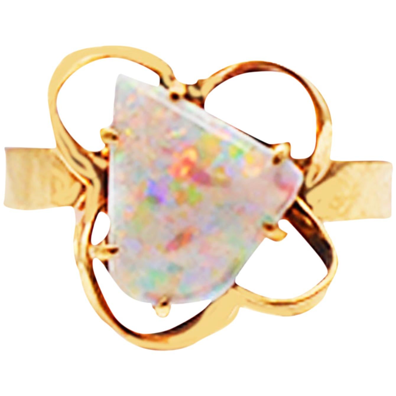 Australian Fire Opal Ring Organic Artisan 5 Carat Gemstone