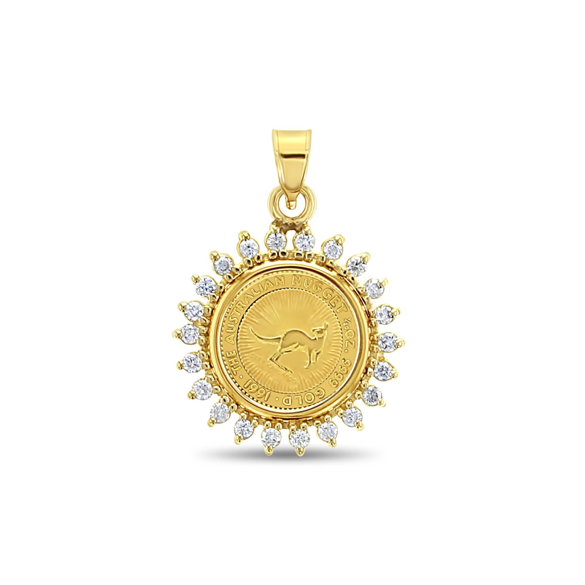 Australian Gold Nugget Kangaroo Diamond Halo Necklace