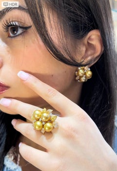 South Sea Pearl 18k White Yellow Diamond Australian Golden Pearl Cocktail Ring