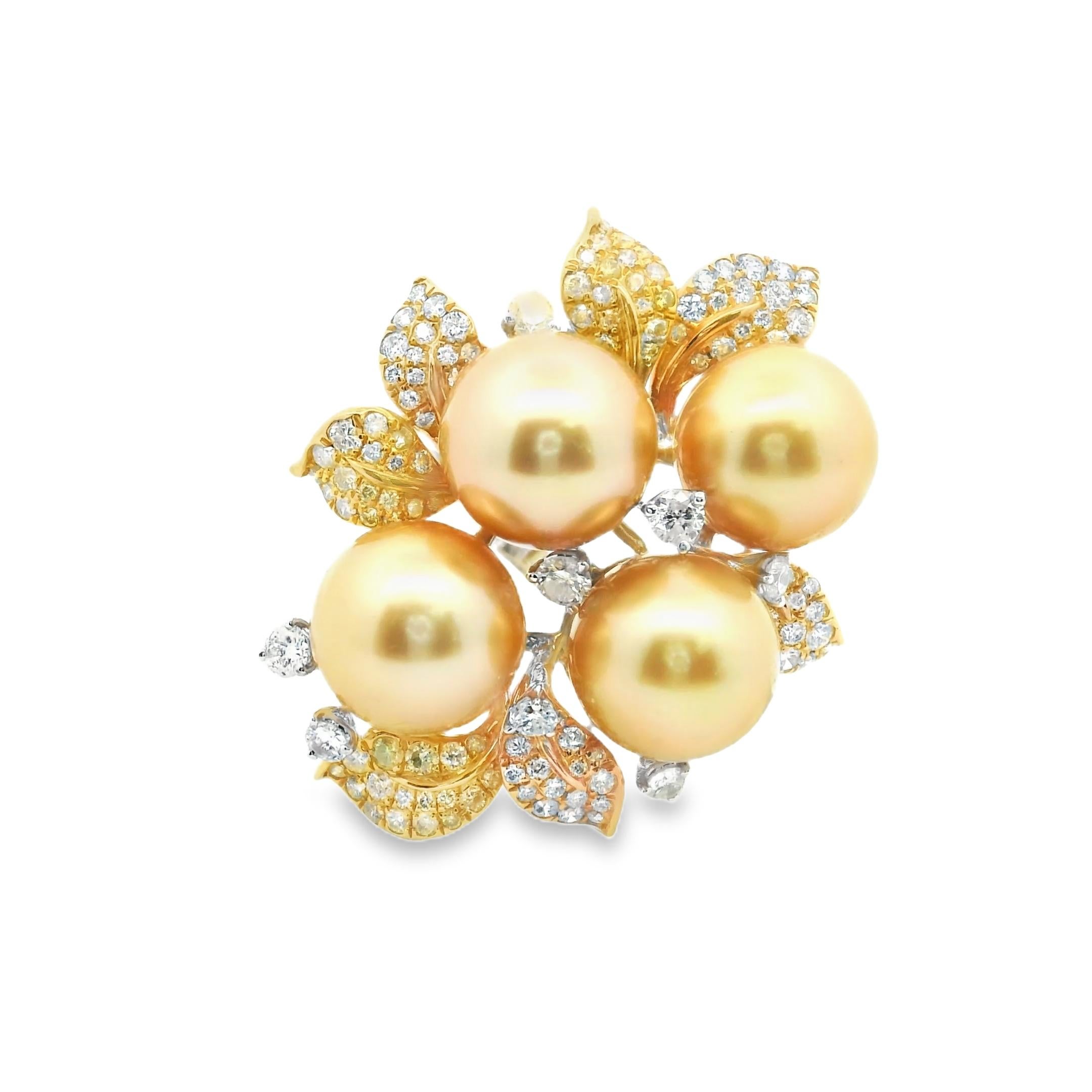 Australischer goldener Südseeperlen-Cocktailring mit 18 Karat weiß-gelbem Diamant (Künstler*in) im Angebot