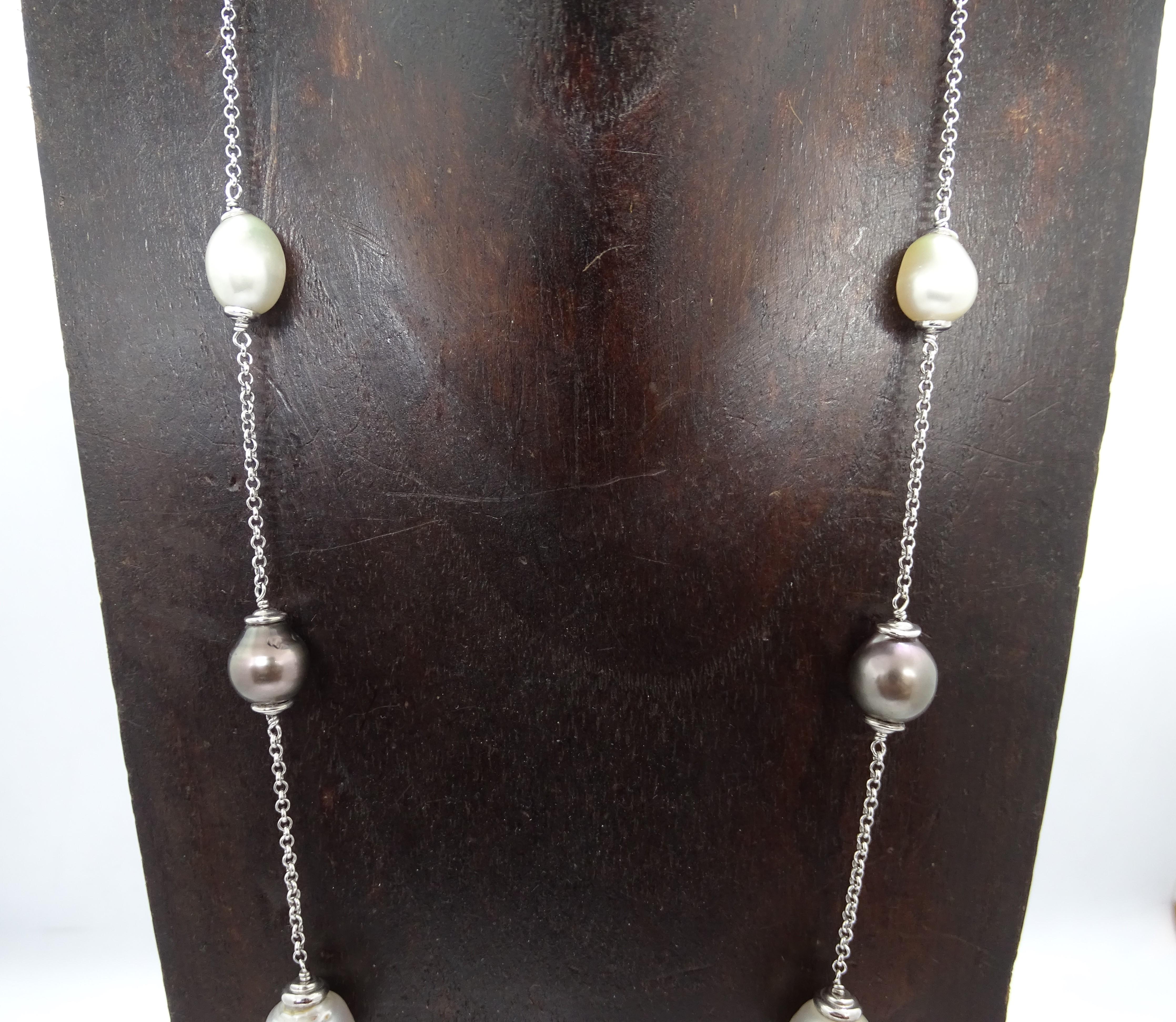 Australian, golden, tahitian and chocolate pearl necklace - white gold chain 5