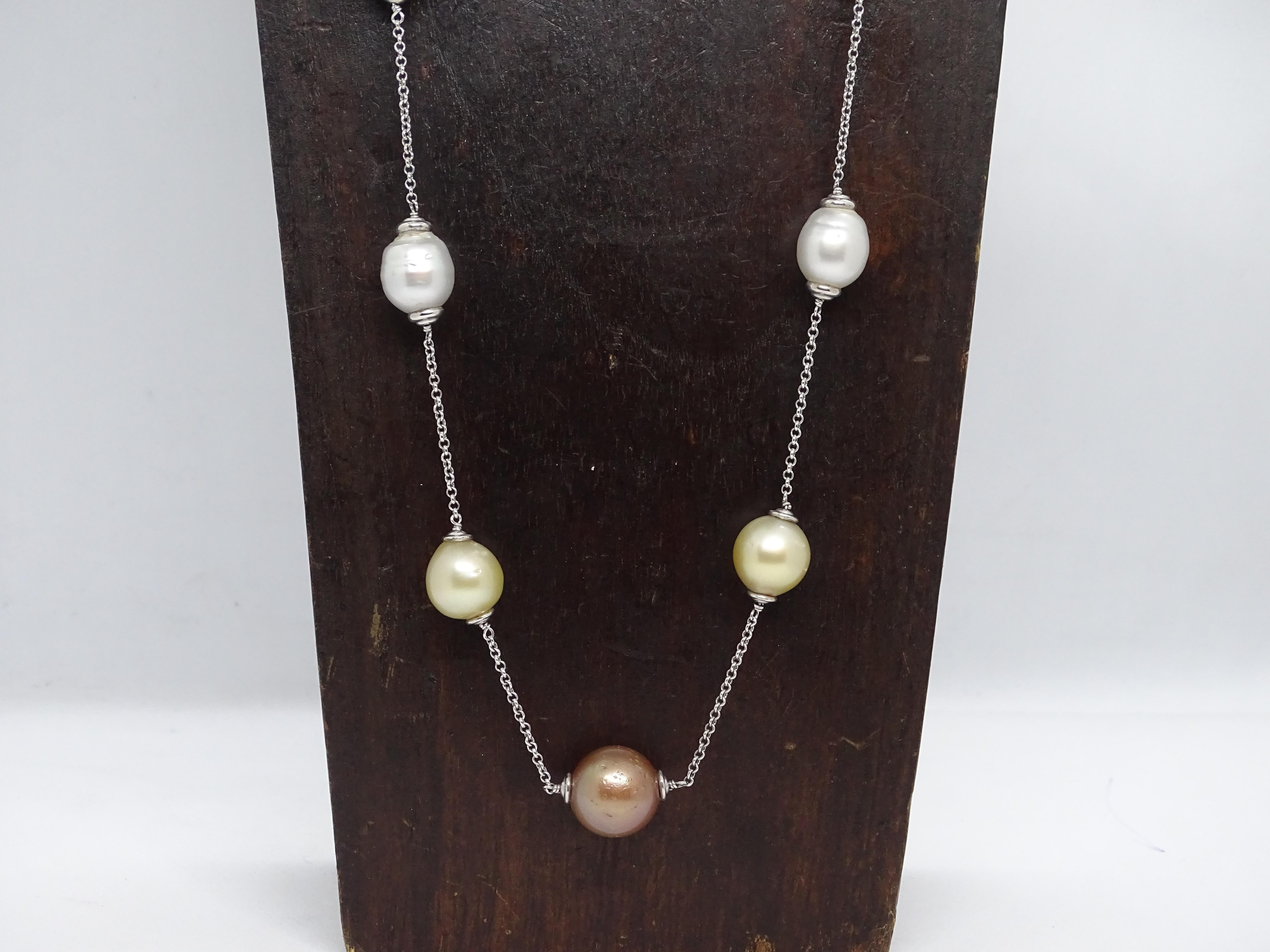 Australian, golden, tahitian and chocolate pearl necklace - white gold chain 2