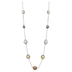 Australian, golden, tahitian and chocolate pearl necklace - white gold chain