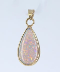 Australian Grey Crystal Opal, 14K Yellow Gold Pendant