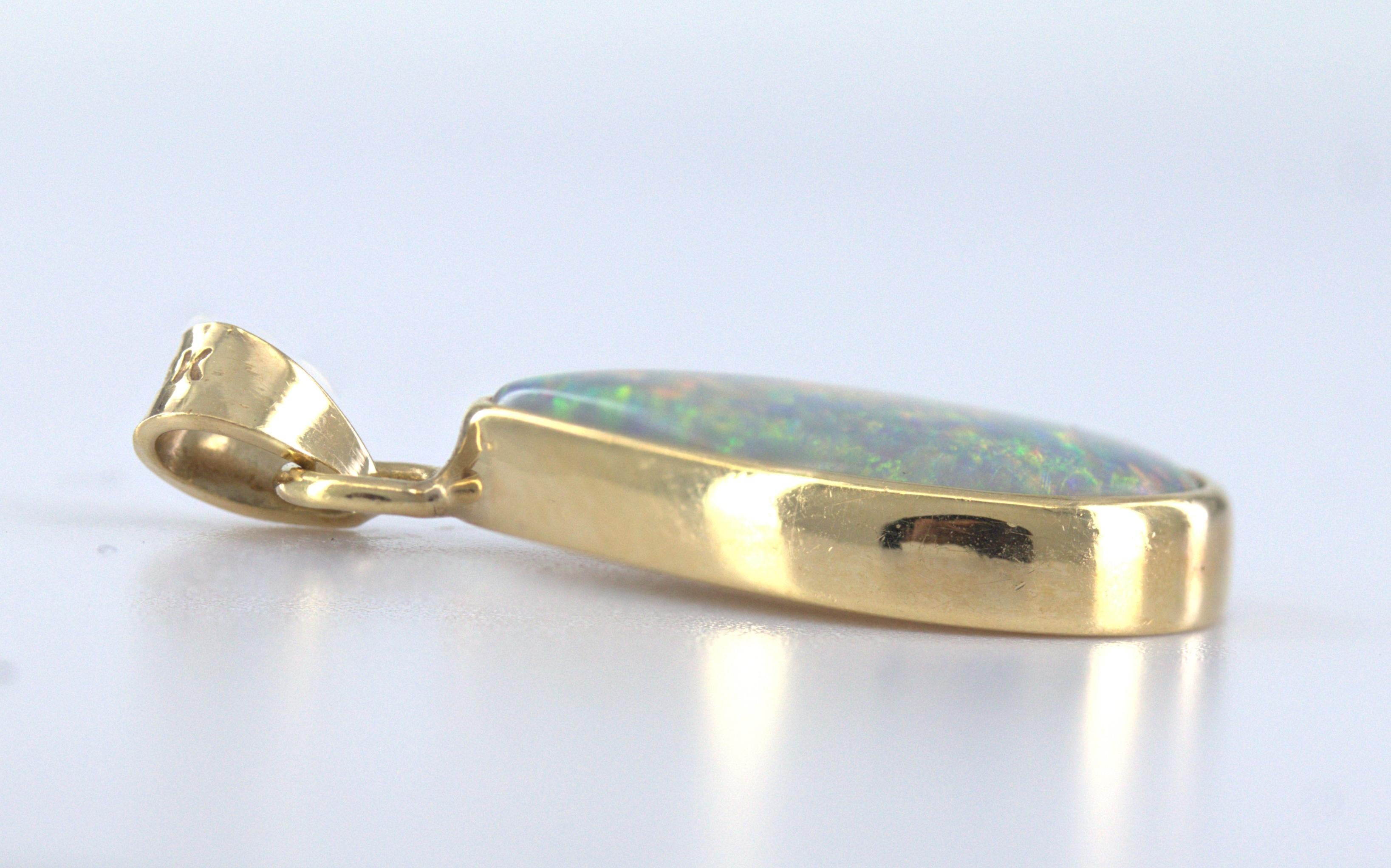 Artisan Australian Grey Crystal Opal, 14K Yellow Gold Pendant For Sale