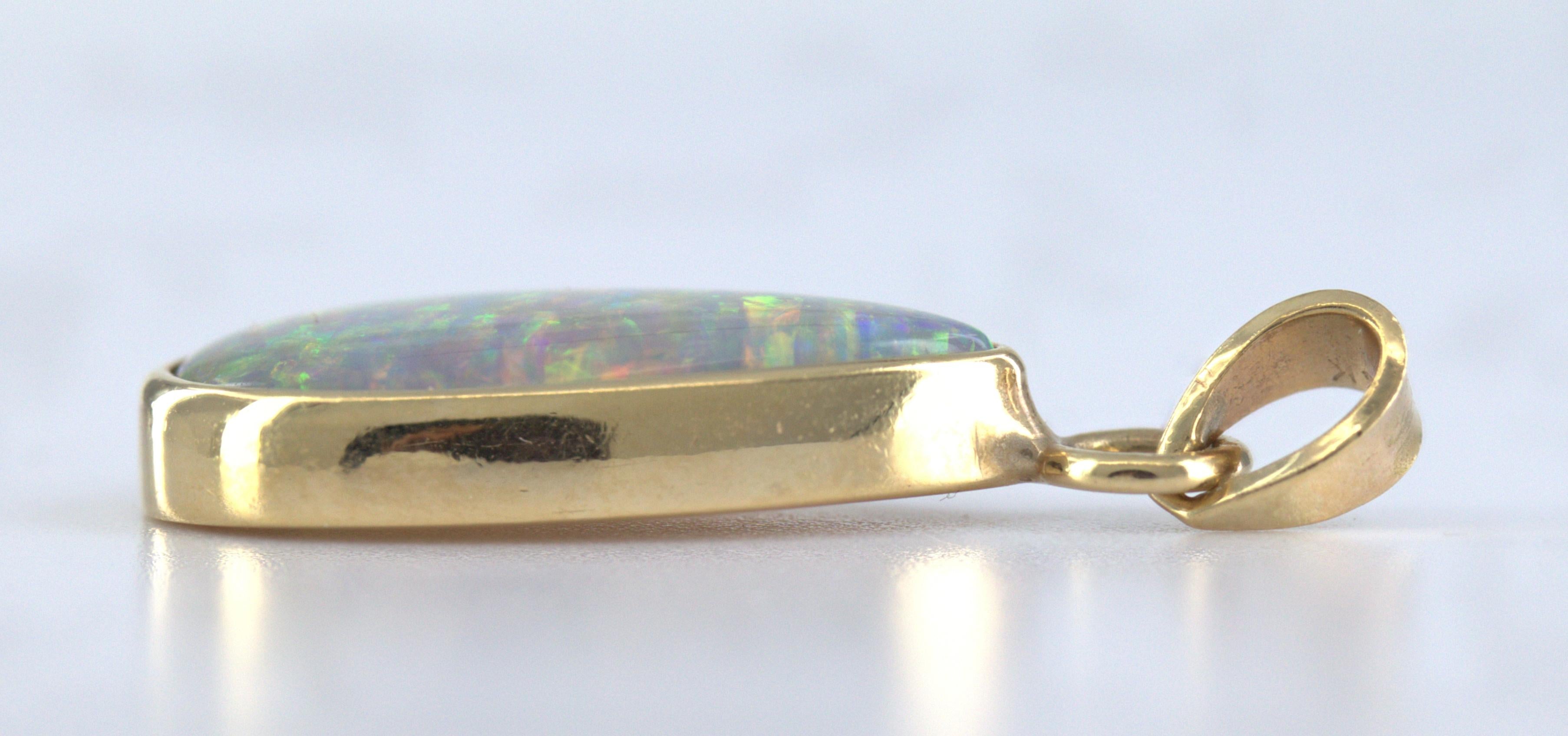 Pear Cut Australian Grey Crystal Opal, 14K Yellow Gold Pendant For Sale