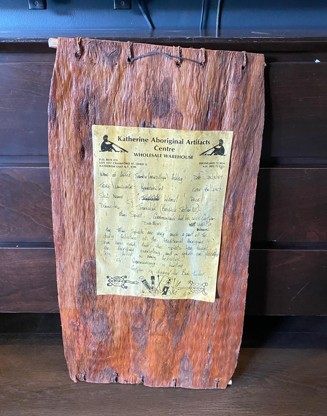 Australische indigene Aborigine Kunst Mimi Geist Figur Original Rinde Malerei im Angebot 9