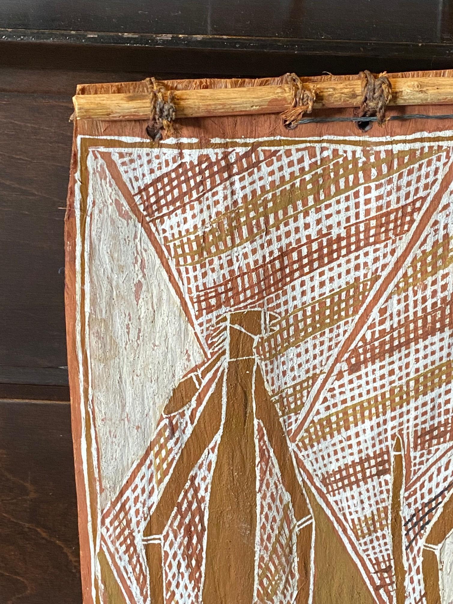 Australische indigene Aborigine Kunst Mimi Geist Figur Original Rinde Malerei (Volkskunst) im Angebot