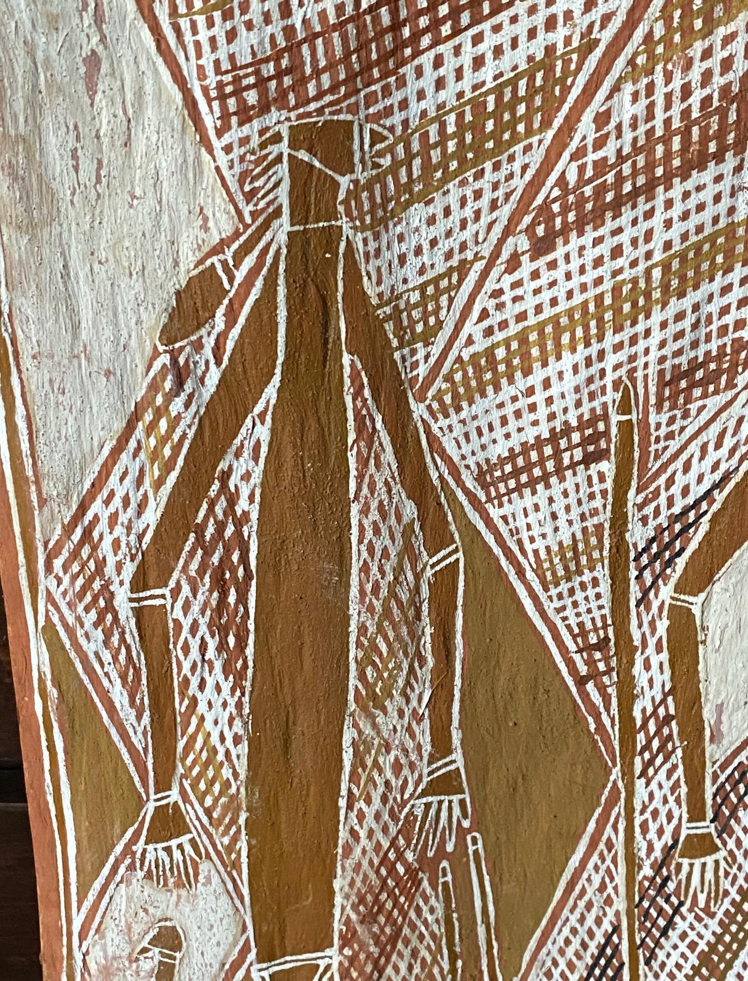 Australische indigene Aborigine Kunst Mimi Geist Figur Original Rinde Malerei (Holz) im Angebot