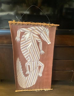 Australian Indigenous Aboriginal Art Signed Original Bark Crocodile Painting