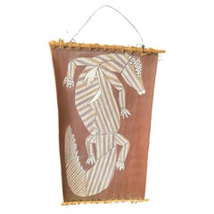 Australian Indigenous Aboriginal Art Signed Original Bark Crocodile Painting