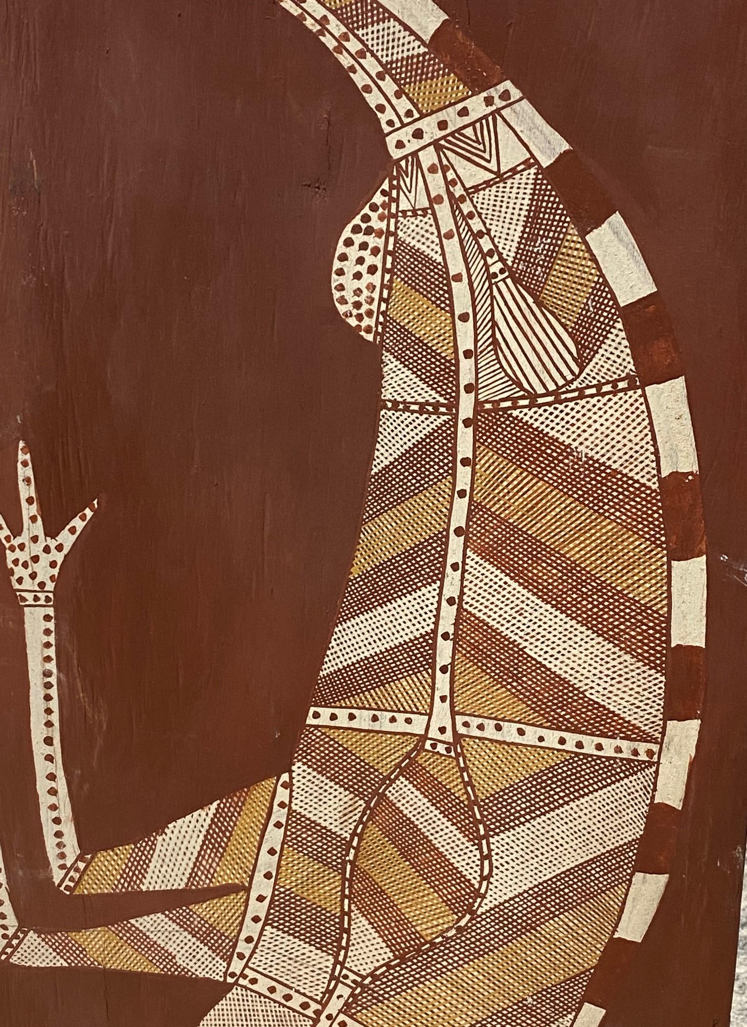 Folk Art Australian Indigenous Aboriginal Art Thompson Yulidjirri Emu Bird Bark Painting  For Sale
