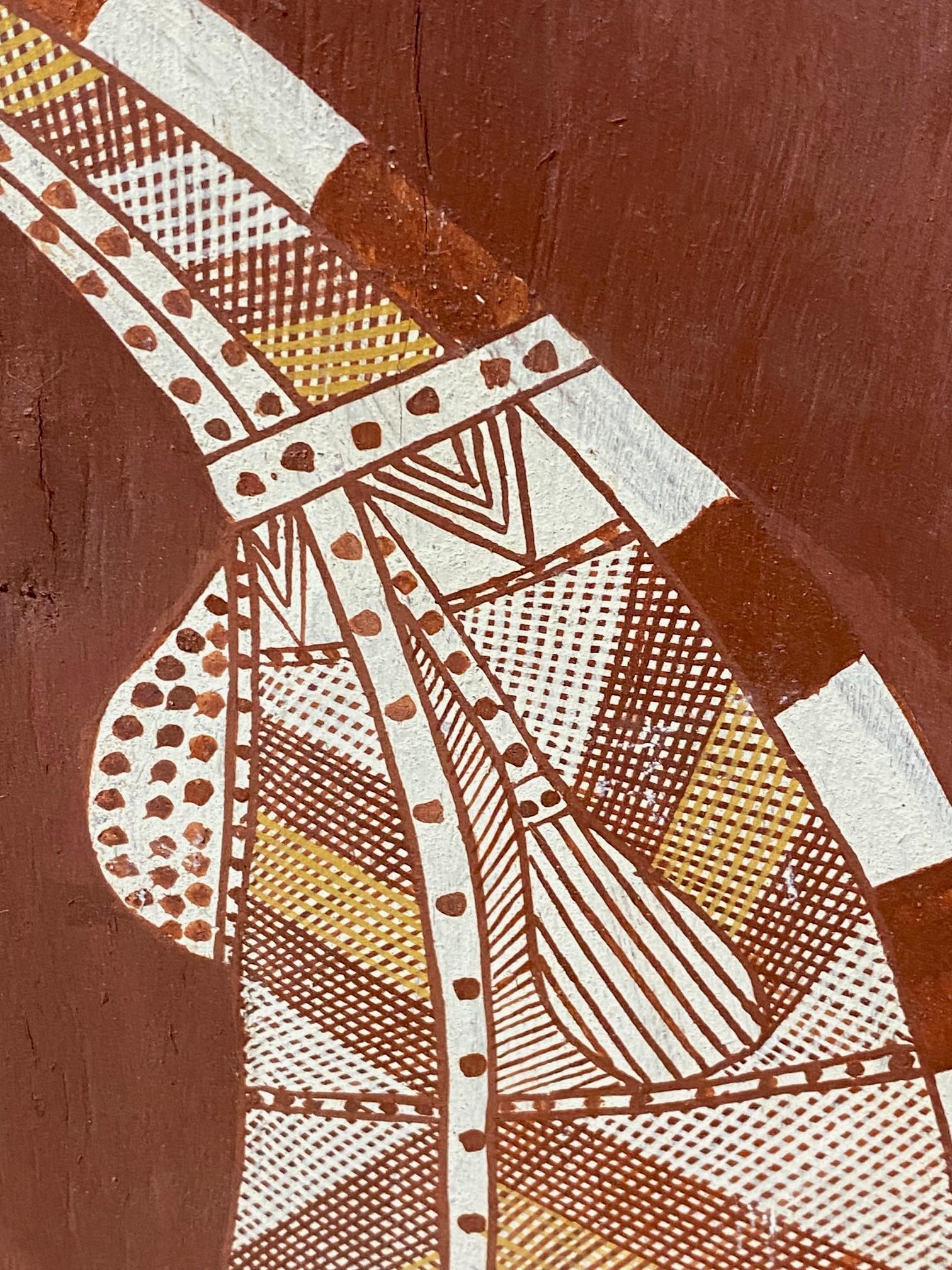 Wood Australian Indigenous Aboriginal Art Thompson Yulidjirri Emu Bird Bark Painting  For Sale