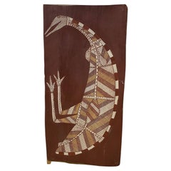 Retro Australian Indigenous Aboriginal Art Thompson Yulidjirri Emu Bird Bark Painting 