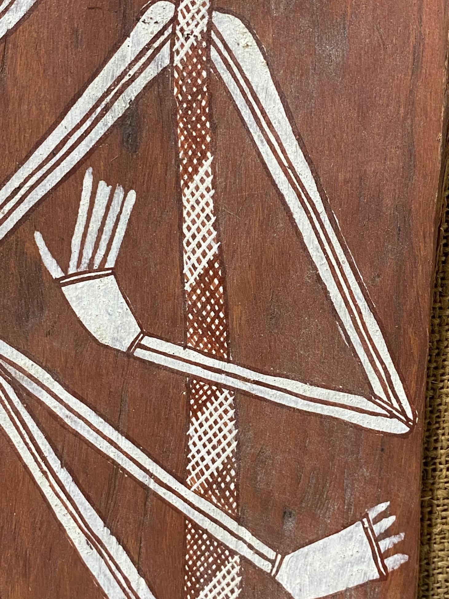 Australian Indigenous Aboriginal Art Thompson Yulidjirri Figural Bark Painting  For Sale 1