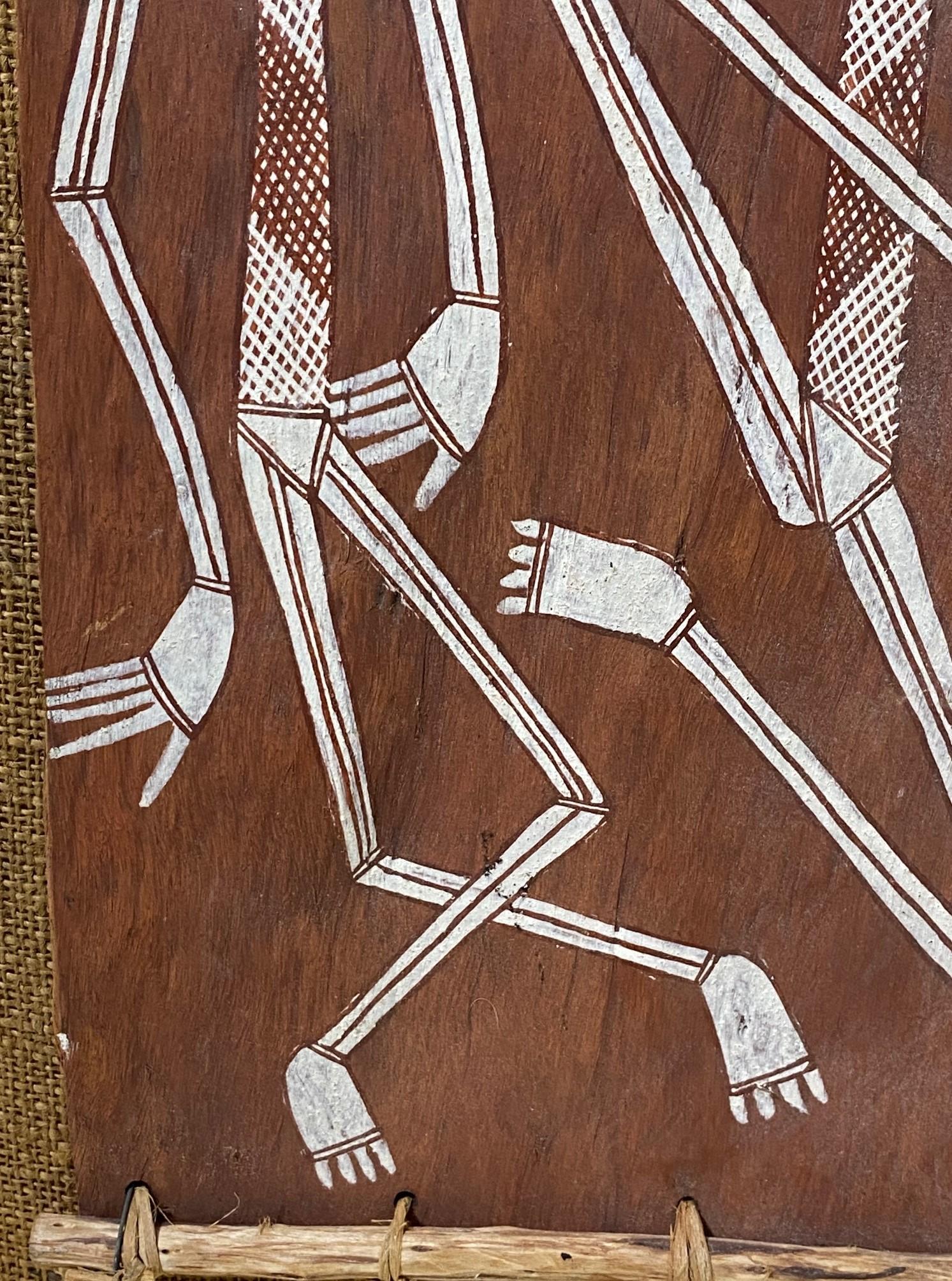 Late 20th Century Australian Indigenous Aboriginal Art Thompson Yulidjirri Figural Bark Painting