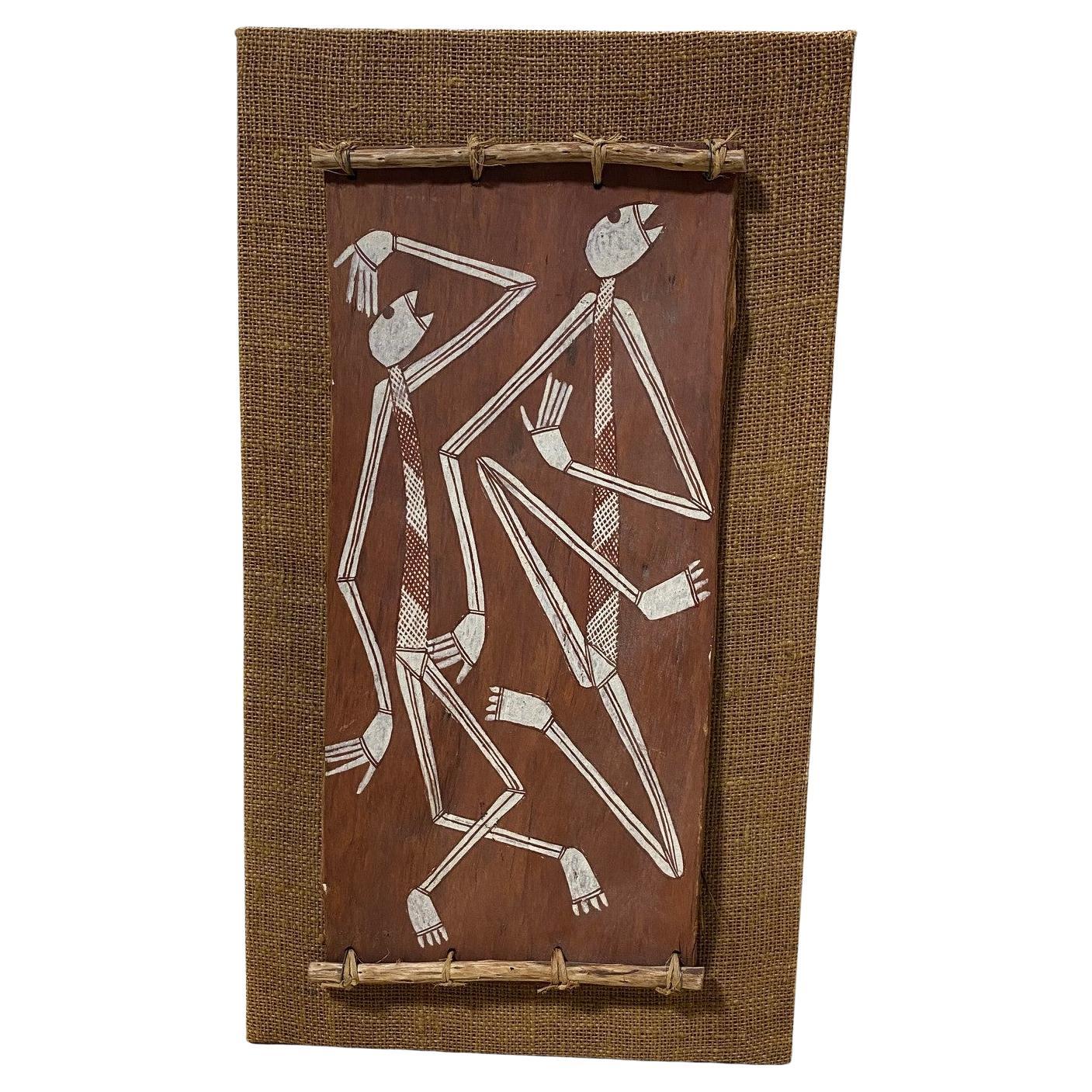 Australian Indigenous Aboriginal Art Thompson Yulidjirri Figural Bark Painting  For Sale