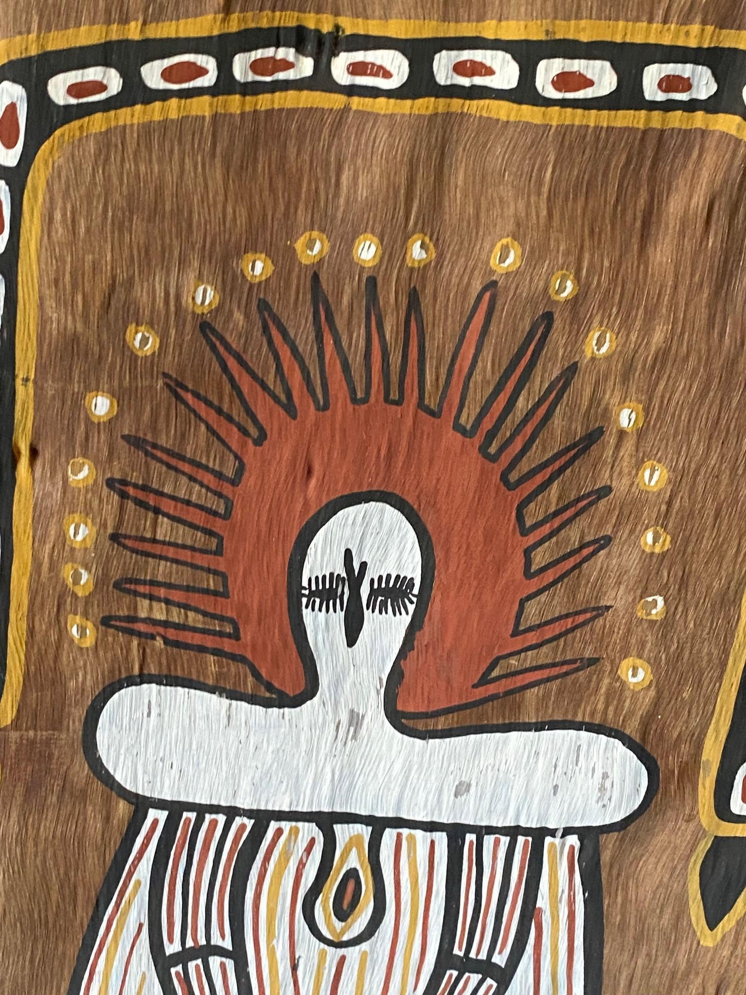Australian Indigenous Aboriginal Art Wandjina Spirit Figure Bark Painting In Good Condition For Sale In Studio City, CA