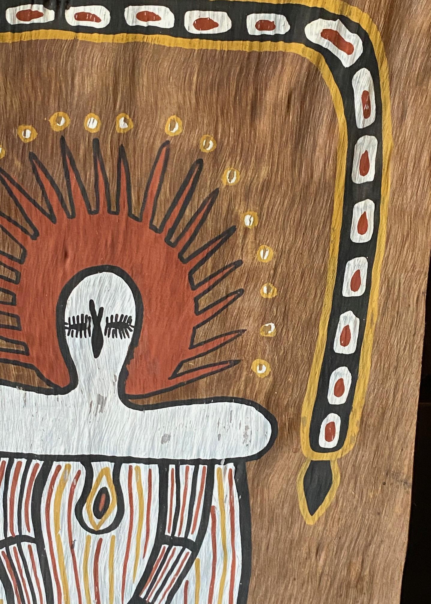 20th Century Australian Indigenous Aboriginal Art Wandjina Spirit Figure Bark Painting For Sale