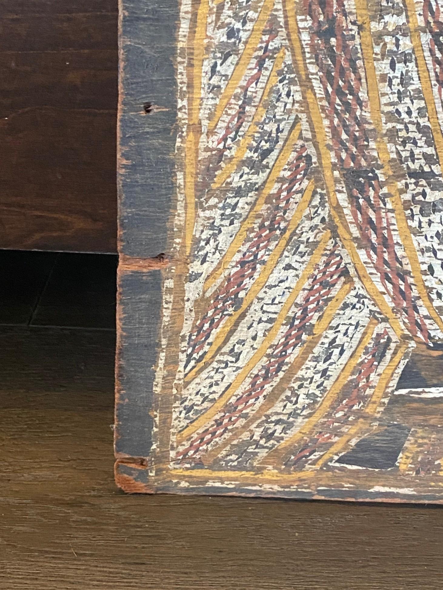 Australian Indigenous Aboriginal Art Dreaming Bark Painting with Rainbow Serpent For Sale 4