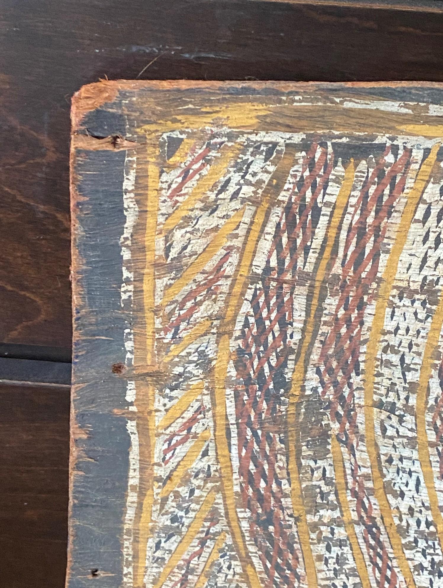 Australian Indigenous Aboriginal Art Dreaming Bark Painting with Rainbow Serpent For Sale 5