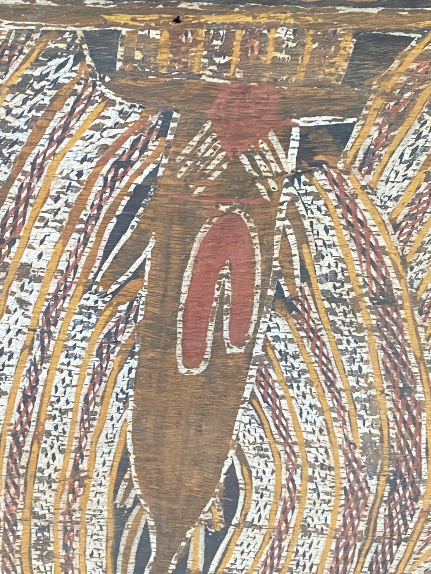 Australian Indigenous Aboriginal Art Dreaming Bark Painting with Rainbow Serpent For Sale 6