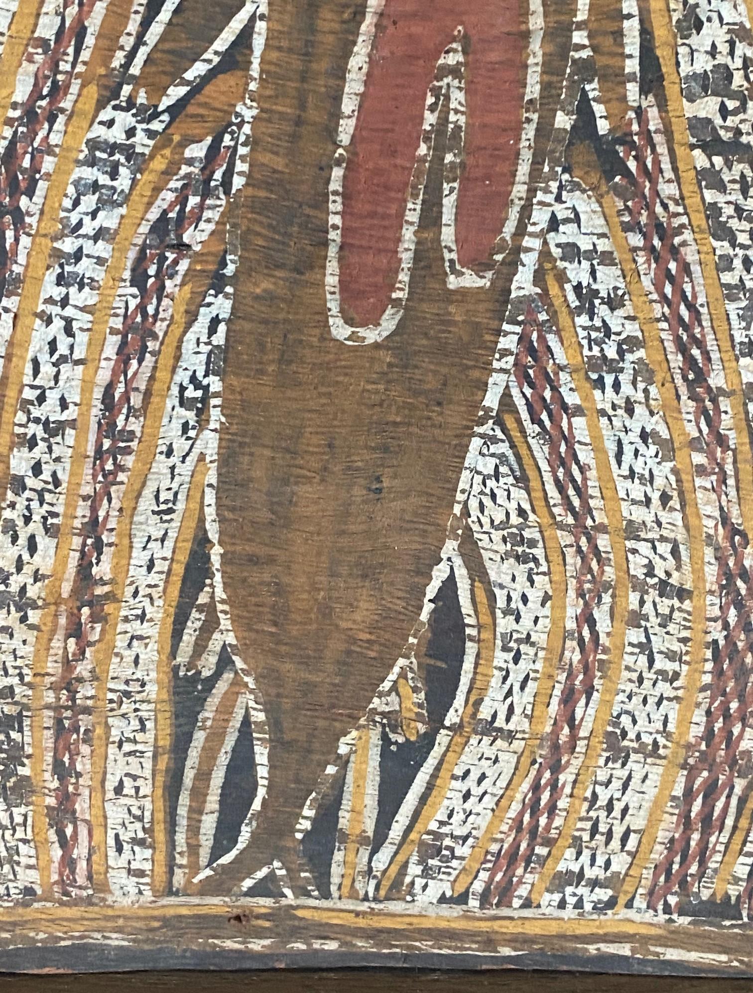 Australian Indigenous Aboriginal Art Dreaming Bark Painting with Rainbow Serpent For Sale 7
