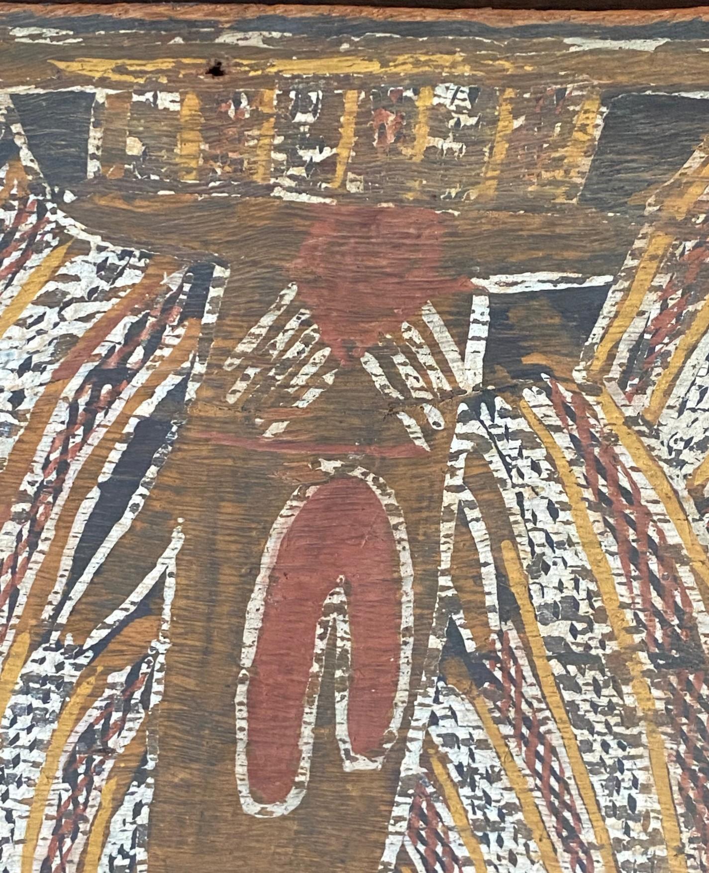 Australian Indigenous Aboriginal Art Dreaming Bark Painting with Rainbow Serpent For Sale 9