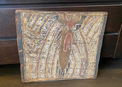 Australian Indigenous Aboriginal Art Dreaming Bark Painting with Rainbow Serpent