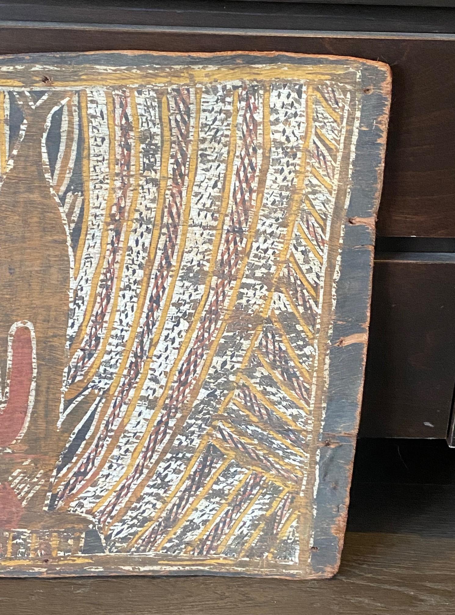 20th Century Australian Indigenous Aboriginal Art Dreaming Bark Painting with Rainbow Serpent For Sale
