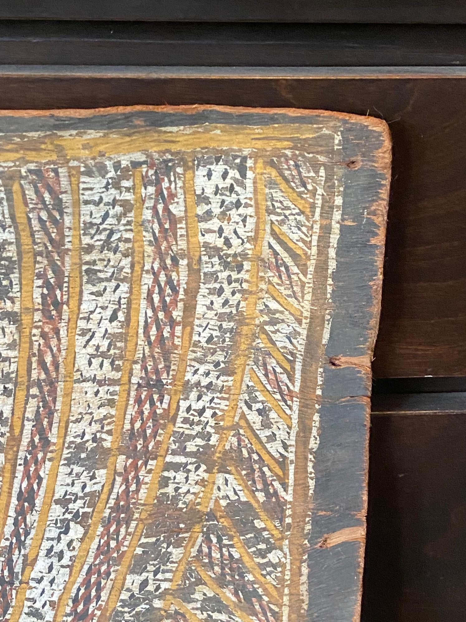 Australian Indigenous Aboriginal Art Dreaming Bark Painting with Rainbow Serpent For Sale 2